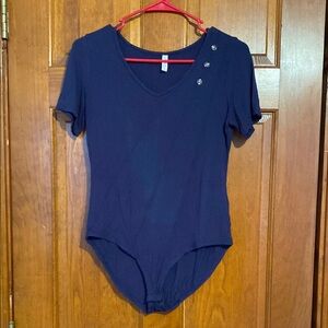 Navy Blue Button-Detail Bodysuit